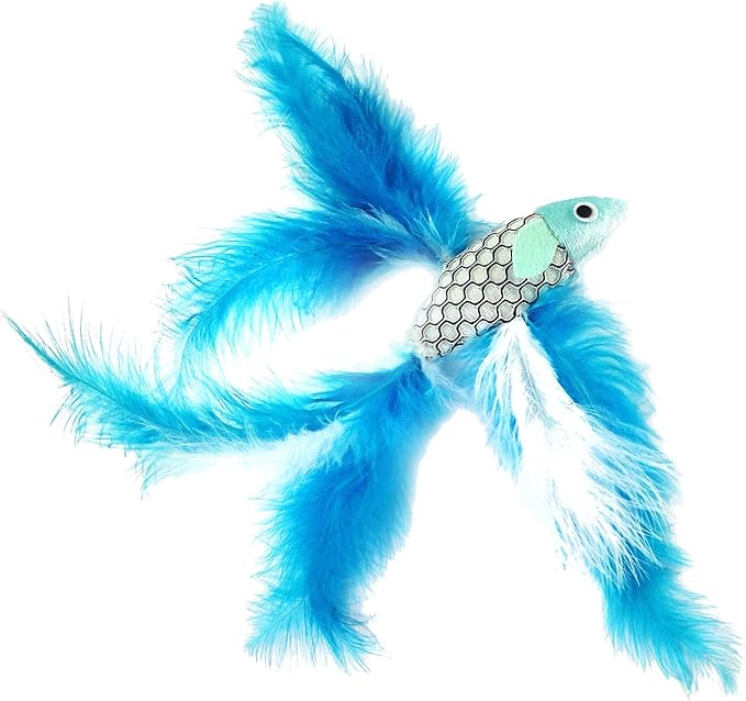 Pet Fit For Life 2 Fish and Feather Teaser and Exerciser for Cat and Kitten - Cat Toy Interactive Cat Wand with 2 Feathery Fish