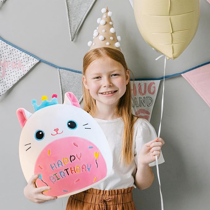 Cat Plush Cute Cat Stuffed Animals with Crown Soft Birthday Gift Cat Plushie Pillow Decor for Kids Boys Girls White 8 inch