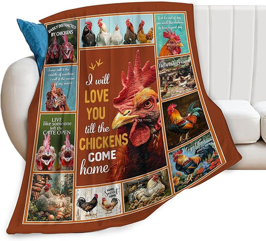 Farmhouse Chicken Blanket for Woman Funny Rooster Throw Blanket Chicken Stuff Decor Merch Cozy Flannel Fuzzy Warm Soft Plush Lightweight Bedding Chicken Gifts for Men Kids Girl Couch Sofa 50"X40"