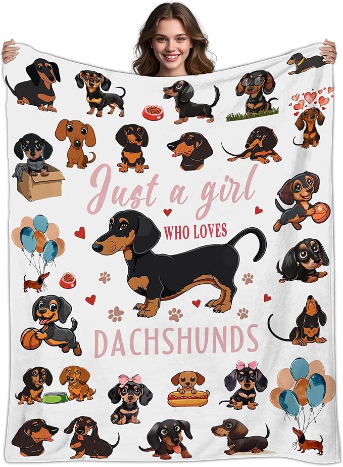 Dachshund Gifts for Women, Wiener Dog Gifts for Girl, Weiner Dog Blanket for Women, Just A Girl Who Love Dachshunds, Dachshund Blanket for Girls 50" X 60"