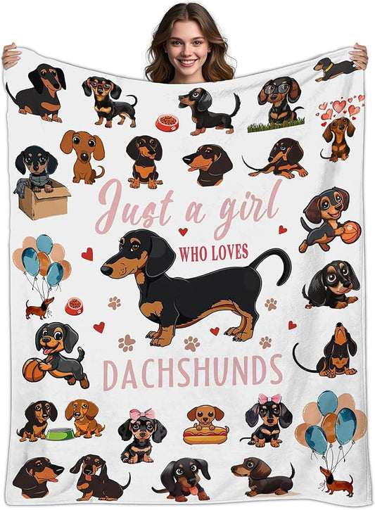 Dachshund Gifts for Women, Wiener Dog Gifts for Girl, Weiner Dog Blanket for Women, Just A Girl Who Love Dachshunds, Dachshund Blanket for Girls 50" X 60"
