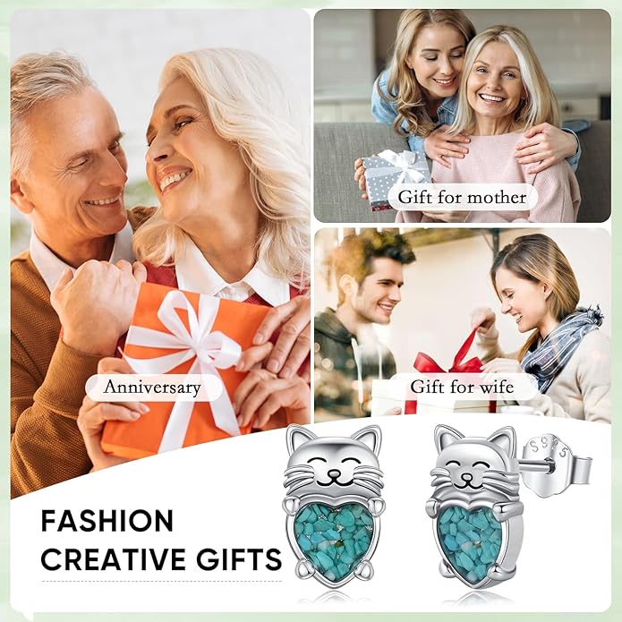 925 Sterling Silver Cat Earrings Cute Animal Kitten Stud Earrings cat Jewelry Gifts for Women Girls Hypoallergenic Earrings for Sensitive Ears