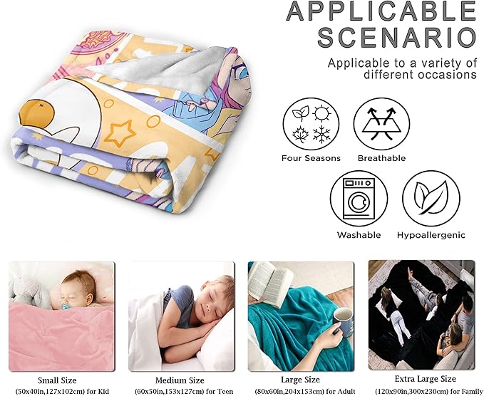 Kawaii Anime Decor Flannel Blanket for Girls - Anime Lover Gift, Luxurious Warm & Cozy, 50x60 Inch, Perfect for Teen/Travel