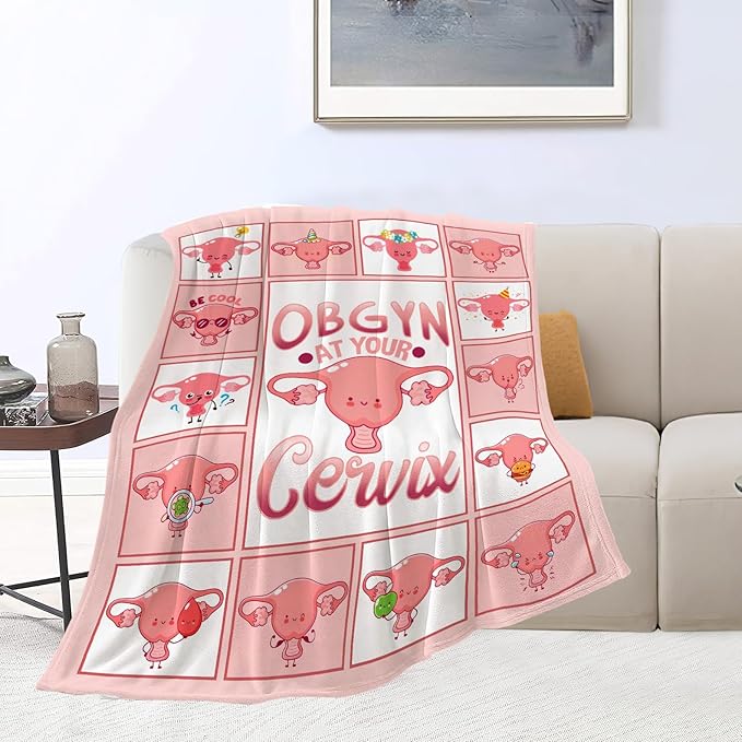 Cervix Uterus Blanket OBGYN at Your Cervix Throw Blanket All Season Ultra Soft Cozy Fleece Hysterectomy Gifts Fuzzy Plush Bedding Blankets Hysterectomy Recovery Gifts for Girls Women 60"x50"