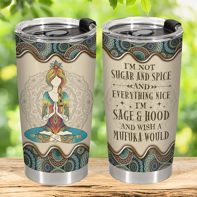34HD Hippie Tumbler with Lid, 20 oz Stainless Steel Insulated Cup with Bohemian Decor, I'm Not Sugar and Spice Mug, Hippie Gifts for Women Birthday Mothers Day Christmas