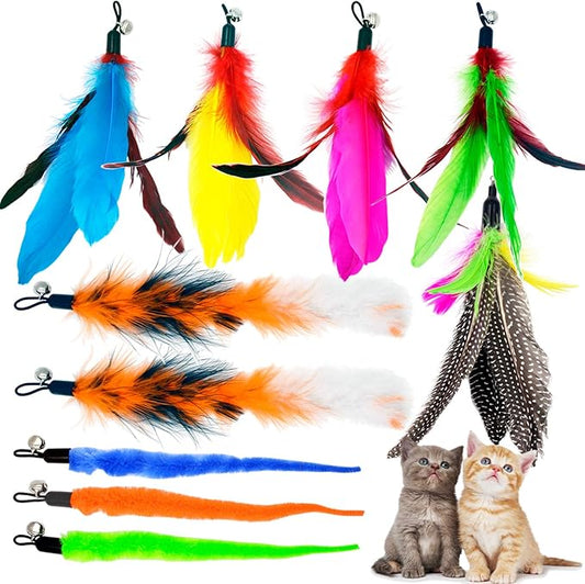Cat Feather Toys Refills Cat Wand Replacement Feathers, 10 PCS Feather Cat Toy Refills, Cat Toy Wand Attachments Feathers for Cat Toys