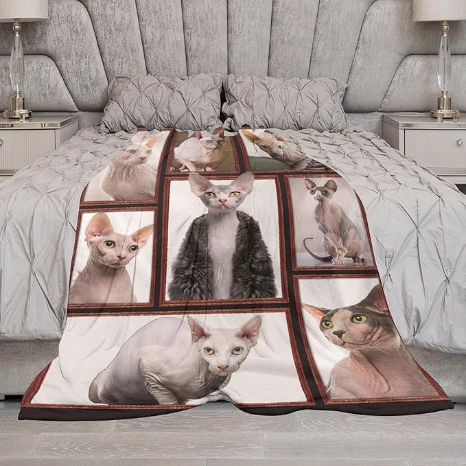 Hairless Cat Blanket Hairless Cat Gifts for Girls Boys Woman Kids Hairless Cat Lover Throw Blankets Soft Blanket Warm Fleece Flannel Plush Blankets for Bed Sofa Couch 60"x80"