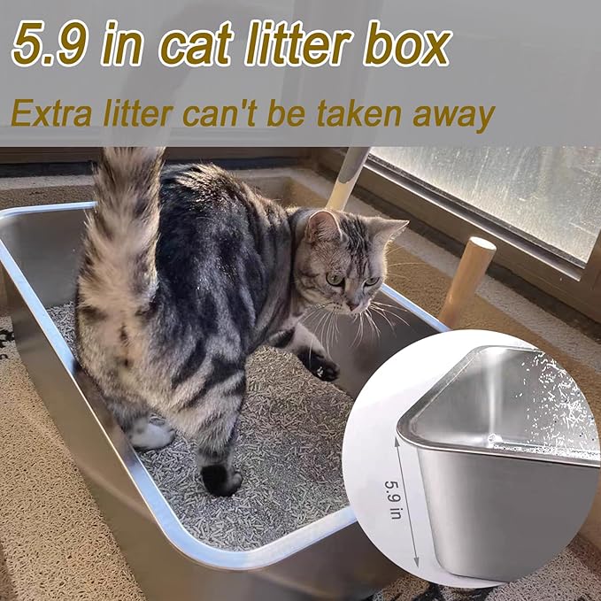 2 Pack Stainless Steel Cat Litter Box, 17.7" X 13.8" X 5.9" Litter Box for Kittens Open Metal Litter Box for Small to Medium Cats, Rabbits