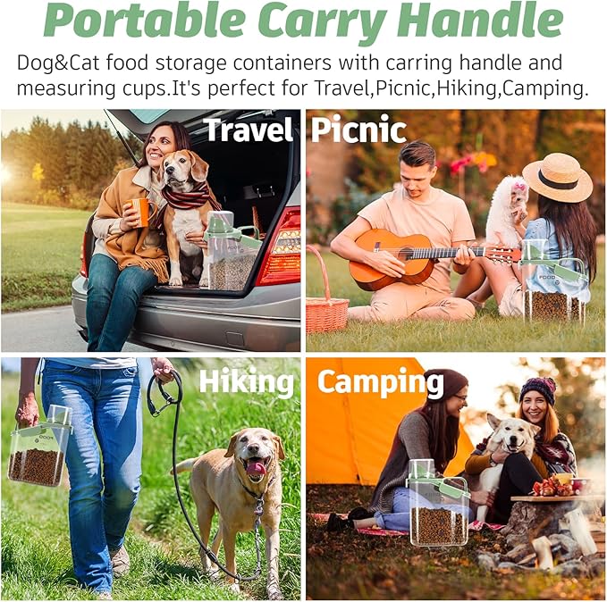 Dog Food Container Small, Pet Food Container with Airtight Pour Spout, Cat Food Storage Container with Measuring Cups, Portable Small Dog Food Container for Dogs Cats Birds (Green)