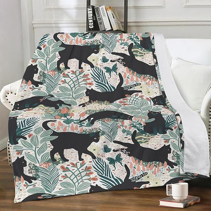 Fleece Throw Blanket for Couch, Sofa, Car, Bed, 60"x50" Cozy Soft Lightweight Fuzzy Flannel Warm Blanket Suitable for All Seasons (Cat)