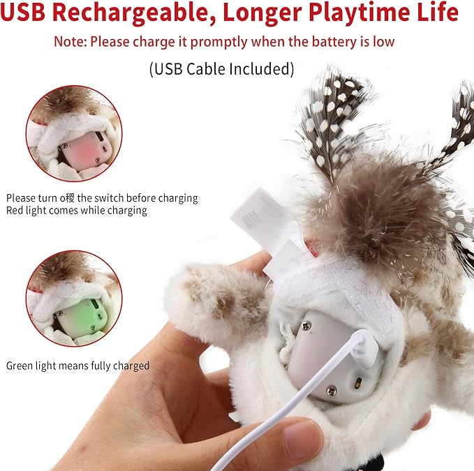 Gigwi Interactive Flapping Cat Toys Catnip, Electronic Flappy Toys Motion Activated, Automatic Cat Toys for Indoor Cats, USB Rechargeable Cat Enrichment Toy for Hunting and Kicker, Bird Prince