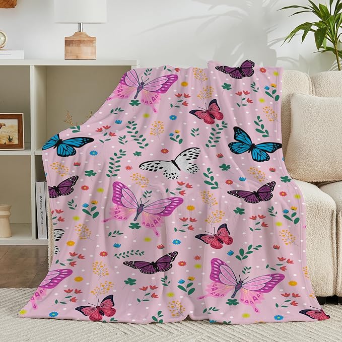 Butterfly Throw Blanket for Girls Women Toddler Watercolor Butterfly Blanket Soft Fuzzy Flannel Bed Blanket Plush Birthday Gifts for Women Girls Mom Kids Teens Adults,50”x60”