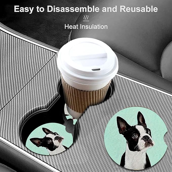 Car Coasters for Cup Holders,2 Pack Dog Car Coasters,2.75" Universal Size Anti Slip Rubber Mat,Automotive Cup Holder Decal Decor Accessories,Dog Gifts for Women,Men,Mom