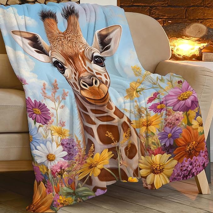 Giraffe Throw Blanket Giraffe Gifts for Kids Girls Boys Adults Women Men Soft Cozy Warm Plush Fluffy Fuzzy Fleece Blanket Decor 40''X50''