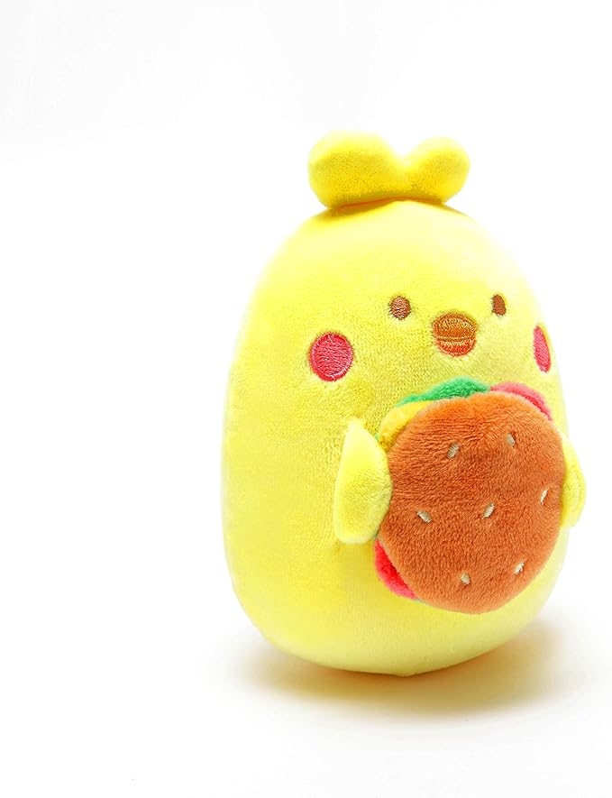 Anirollz Stuffed Animal Plush Toy – 3.5" Small Fabric Squishy Ball Doll | Soft, Warm, Cute, Comfort, Safe | Birthday Pillow with Kawaii Chick with Hamburger Chickiroll