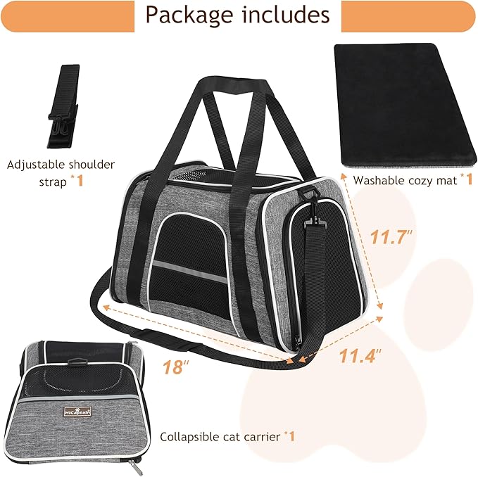 HiCaptain Soft Cat Carrier with Top Mesh Window - Pet Carrier Breathable for Medium Cats and Small Dogs Puppies up to 15 lb (Gray)