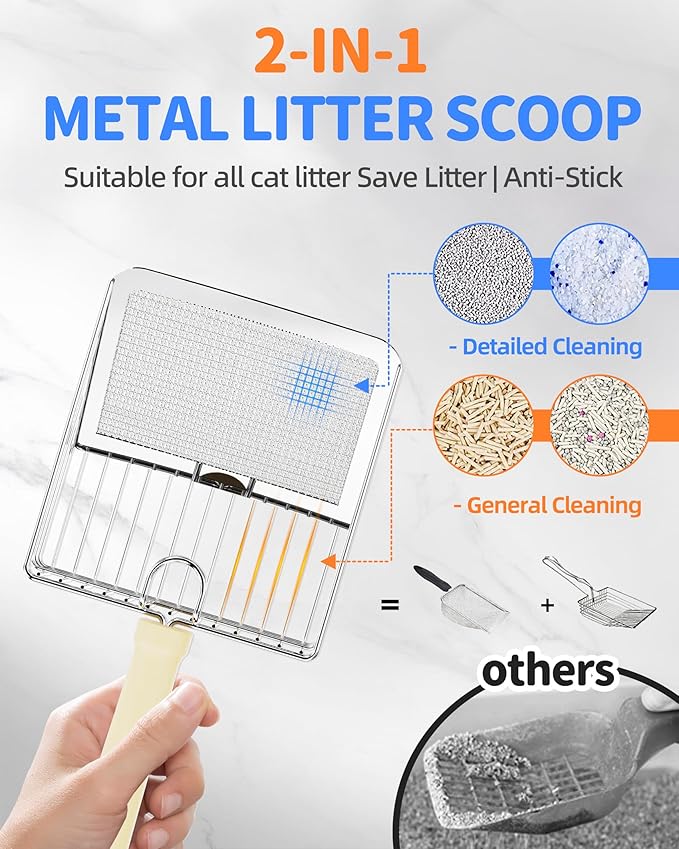 9-in-1 Stainless Steel Litter Box Set - [Odorless] Extra Large Metal Litter Box High Sided Cat Litter Box with Lid, XL Litter Box for Cats, Kitty, Non-Sticky, Anti-Leakage, Easy Clean(Gray)