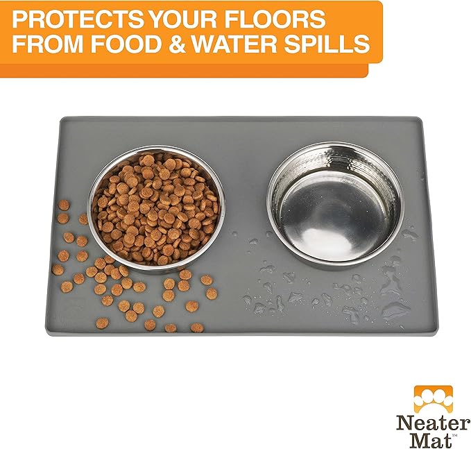 Neater Pet Brands Neater Mat Pet Mats for Food and Water, Dog Bowl Mat Waterproof Silicone, Pet Mat for Dog or Cat, Dog Food Mats for Floors Waterproof, Dog Water Mat & Dog Food Mat with Raised Edge