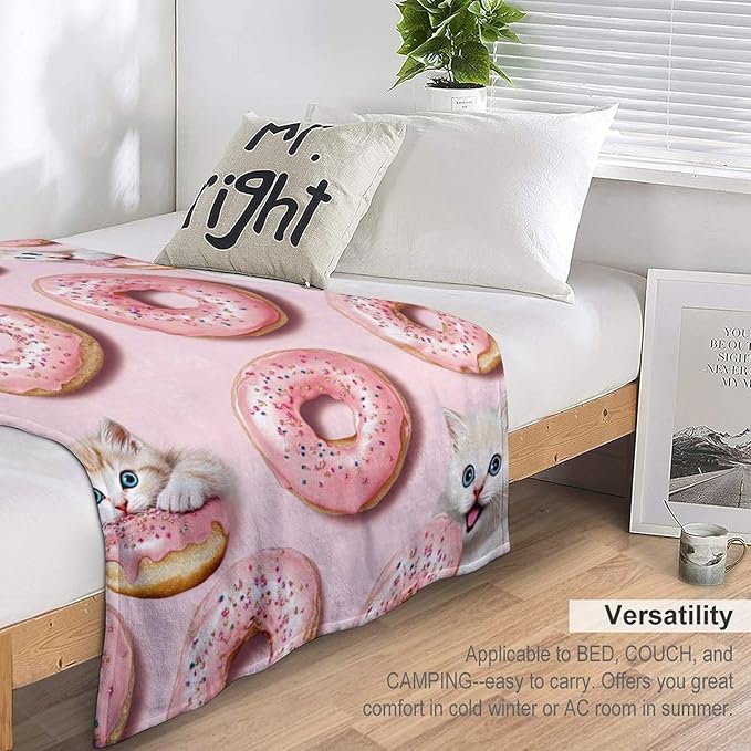 Donut Cat Blanket Donut Gifts for Girls Boys Woman Kids Donut Cat Lover Throw Blankets Soft Blanket Warm Fleece Flannel Plush Blankets for Bed Sofa Couch 60"x80"