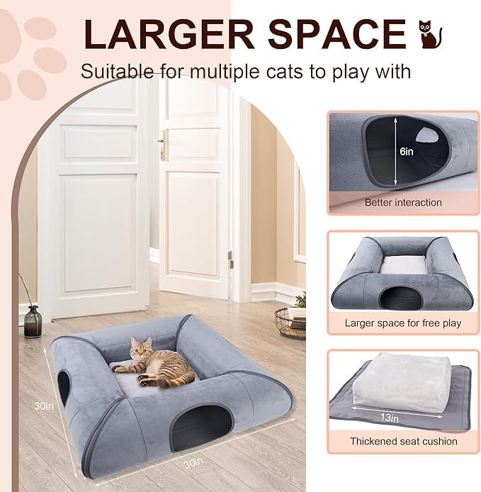 Hilltown Cat Tunnel for Indoor Cats, Anti Scratch Cat Tunnel Bed and Cave, Cat House with Hideaway Make Cats Busy and Funny-1