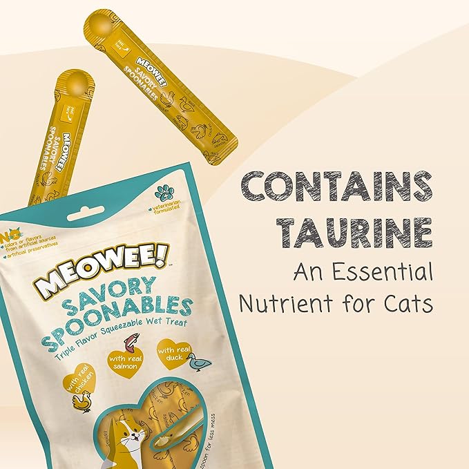 Savory Spoonables with Real Chicken, Salmon and Duck for Cats, 8 Count, Treat Your Cat to Triple Flavor Squeezable Lickable Wet Treats with Built-in Spoon for Less Mess