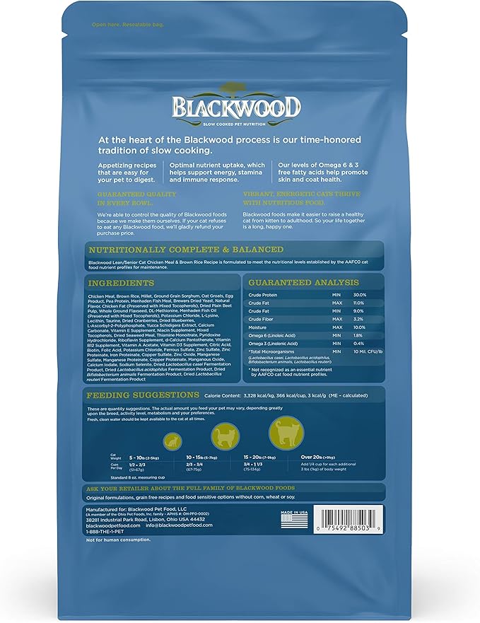 Blackwood Pet Food Cat Food Made In USA [Super Premium Dry Cat Food For Adult, Indoor, and Senior Cats], Chicken Meal and Brown Rice Recipe, 13.23-pound (22343)