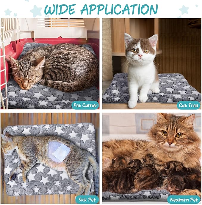 2 Pack Self Warming Cat Mat Self Heating Cat Pad Cat Bed Reversible Machine Washable Reflects Body Heat Warm Thermal Pet Pad Crate Blanket for Feral and Indoor Cat (Star,21" X 14")