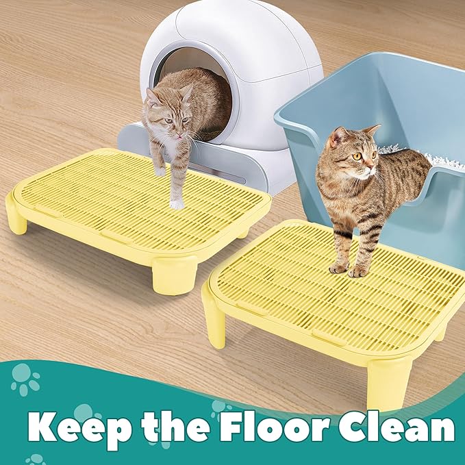 BALAPET Adjustable Cat Ramp for Litter Box Elevated Cat Litter Ramp for Cat Litter Boxes Double Layered Litter Trapper with Filter Function Cat Steps Suitable for Small & Elderly Cats (Milkyellow)