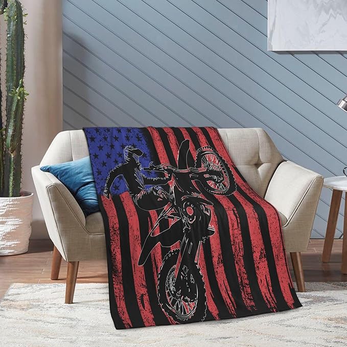 Motocross Flag Soft Throw Blanket Flannel Fleece Blankets Warm Cozy Lightweight Fuzzy Blanket for Bed Sofa Couch Home Decor 60"X50"