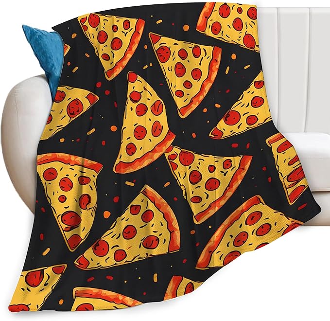 Funny Pizza Food Print Blanket Weird Cute Throw Blankets Gifts for Couch Sofa Bed Stuff Decor Lightweight Cozy Fleece Plush Flannel Bedding for Lover Men Women 60"x80"