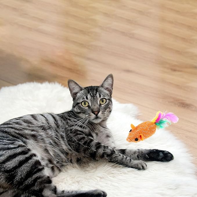 TEHAUX 10pcs Cat Toy Mice, 2.8” Mouse Cat Playing Props Cat Color Tail Mouse Toy Cat Teaser Interactive Toy Funny Cat Toy Mouse Toys for Cats Kitten, Random Color