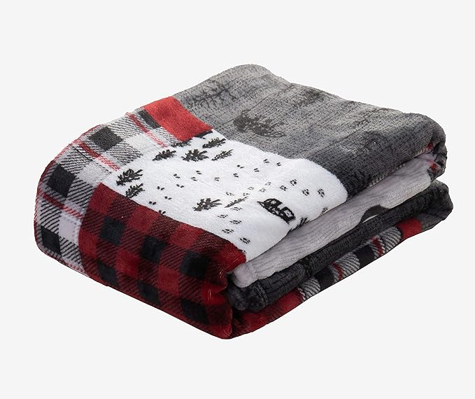 Elegant Comfort Velvet Touch Ultra Plush Christmas Holiday Printed Fleece Throw/Blanket-50 x 60inch, (Patch), Patchwork