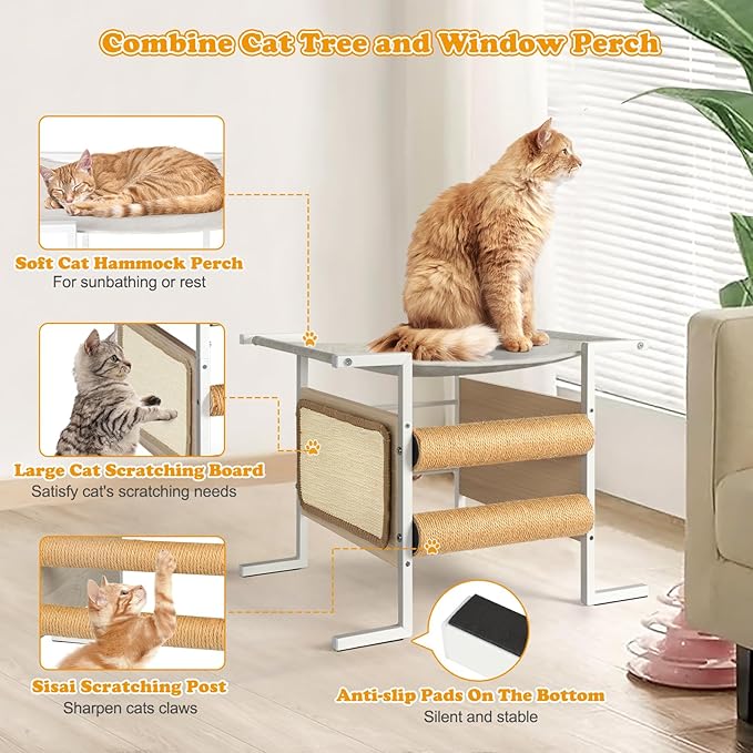 Elevated Cat Bed with Cat Scratching Post and Cat Scratcher,Cat Bed for Desk,Small Cat Tree Tower Stand,Cute Cat Condo for Kittens Medium Cats for Small Space