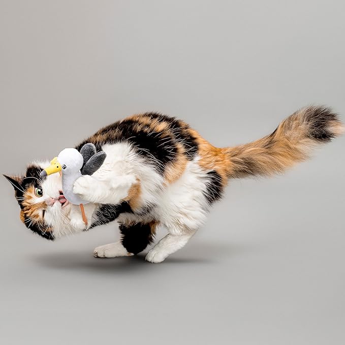 Stuffed Animal Cat Toy | Ocean Collection | Dangle Leg Seagull Toy for Indoor Cats | Cute Interactive Plush Toys for Swatting and Playing| Made of Eco-Friendly Materials - Go Green!