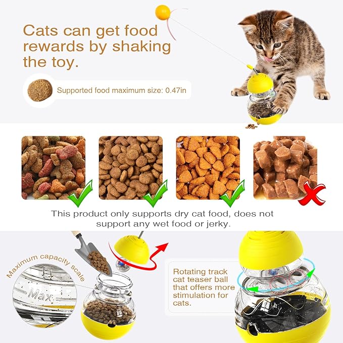 Cat Interactive Toys forcat Wand Toy Indoor cat nip Toys cat cat Wand Toy Cat Kitten Wand Toy Weight Loss Kitty Funny Balls Slow Food Dispenser Feeder Yellow