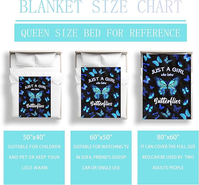 Blue Butterfly Blanket for Women Girls, Butterfly Gifts for Women, Butterflies Throw Blanket, Butterfly Decorations for Bedroom Decor 50" X 40"