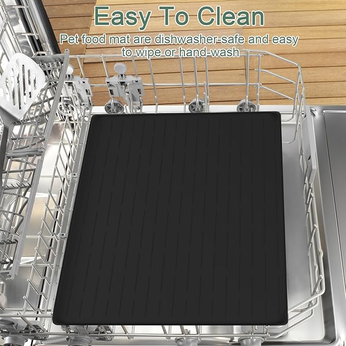 24"x16" Silicone Dog Food Mat with Raised Edges, Waterproof Non-Slip Pet Feeding Mat for Food & Water, Thick Durable Placemat for Cats and Dogs, Easy to Clean, Light Gray