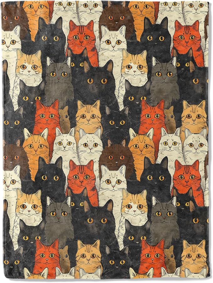 Cat Theme Blanket Plush Flannel Throw Blanket - Ultra Soft & Warm, Comfy & Lightweight - Perfect for Couch, Travel, Bedroom, Bed, Living Room - Cozy, Fuzzy Gift 50in×60in