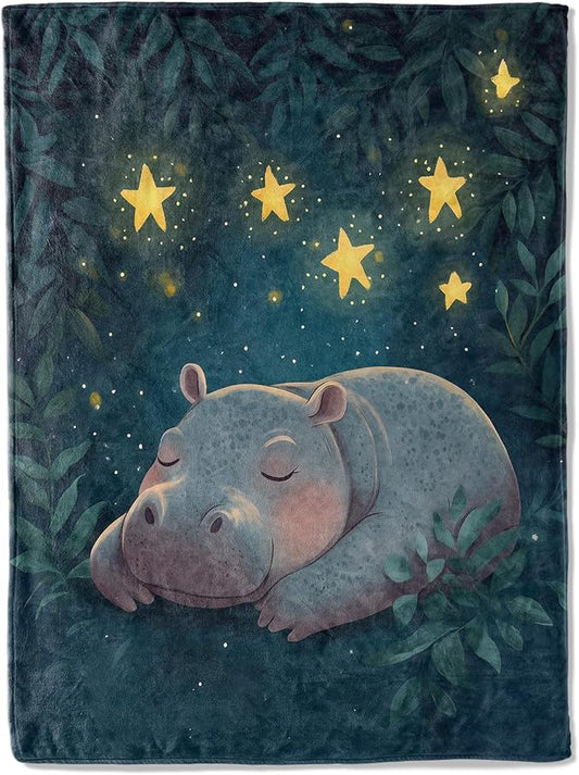 Funny Hippo Theme Blanket - Super Soft, Cozy, Lightweight Flannel Throw - Warm, Plush Blanket for Couch, Bed, Office, Travel, Outdoor Ideal Gift for Adult - 50×60in