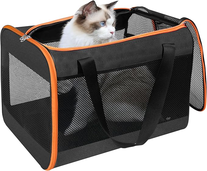 HiCaptain Black Cat Carrier Bag, Lightweight Soft Cat Carrier with Top Mesh Window, Breathable Pet Carrier for Medium Cats and Small Dogs Puppies up to 15 lb - Black