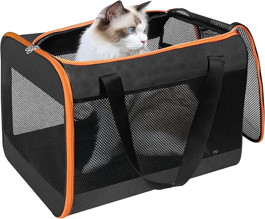 HiCaptain Black Cat Carrier Bag, Lightweight Soft Cat Carrier with Top Mesh Window, Breathable Pet Carrier for Medium Cats and Small Dogs Puppies up to 15 lb - Black