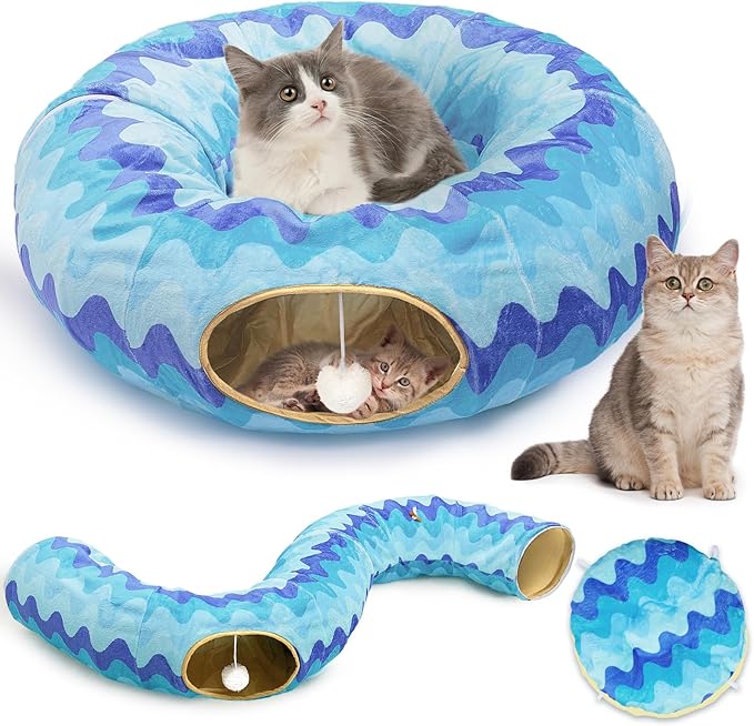 Bienbee Cat Tunnel Bed, S-Shape Foldable Cat Tunnel for Indoor Cats Large, Peekaboo Playmate for Guinea Pig Rabbit