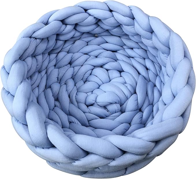 Lucky Monet Cat Basket Bed Cotton Knitted Round Pet Beds for Cats Cute Boho Cat Pet Bed Warm Woven Cat Nest for Puppy Kitten Cats Dogs (15.7", Blue)