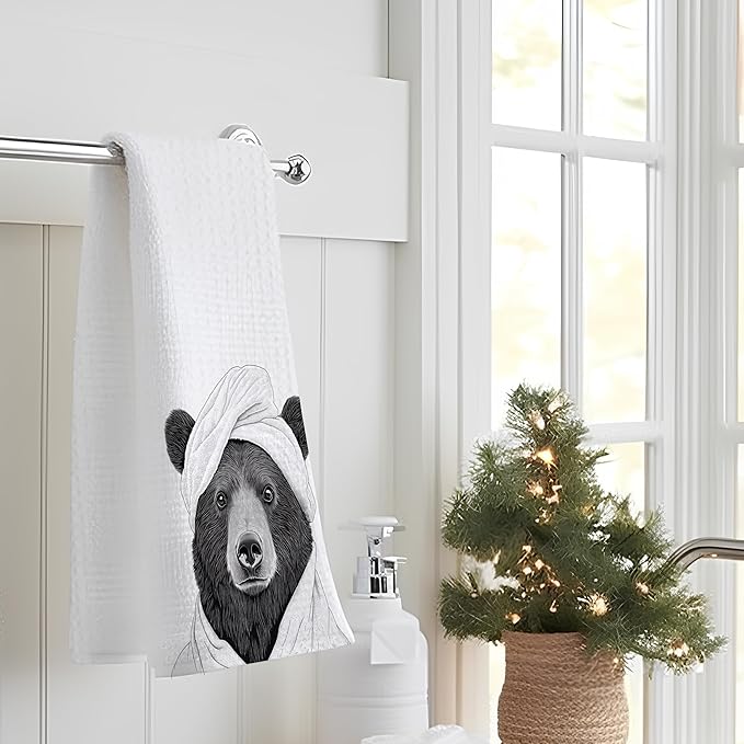 Cute Bear Bathroom Hand Towels, Bear Gifts for Bear Lovers, Bear Hand Towels for Bathroom, Bear Bathroom Decor, Kids Bathroom Decor, Cute Animal Bathroom Decor, 16x24 Inch