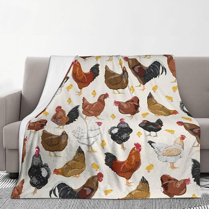 Chicken Soft Throw Blanket Flannel Fleece Blankets Warm Cozy Lightweight Fuzzy Blanket for Bed Sofa Couch Home Decor 80"X60"