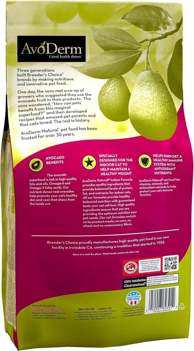 AvoDerm Indoor Formula Dry Cat Food. 6lb bag