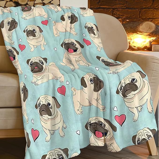 Funny Pug Blanket - Cute Throw for Dog Decor, Cozy Print Flannel Fleece, Soft Plush Fuzzy Warm Lightweight Bedding, Gifts for Women Men Girls Kids 50"X40"