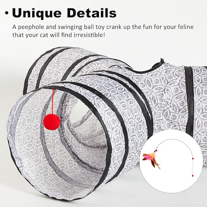 Love's cabin Cat Tunnel Tube Cat Toys 3 Way Collapsible, Cat Tunnels for Indoor Cats，Kitten Tunnel Bored Pet Cat Play Tunnel with Peek Hole Toy Ball for Cat, Kitty, Kitten, Rabbit, Puppy Grey Coin