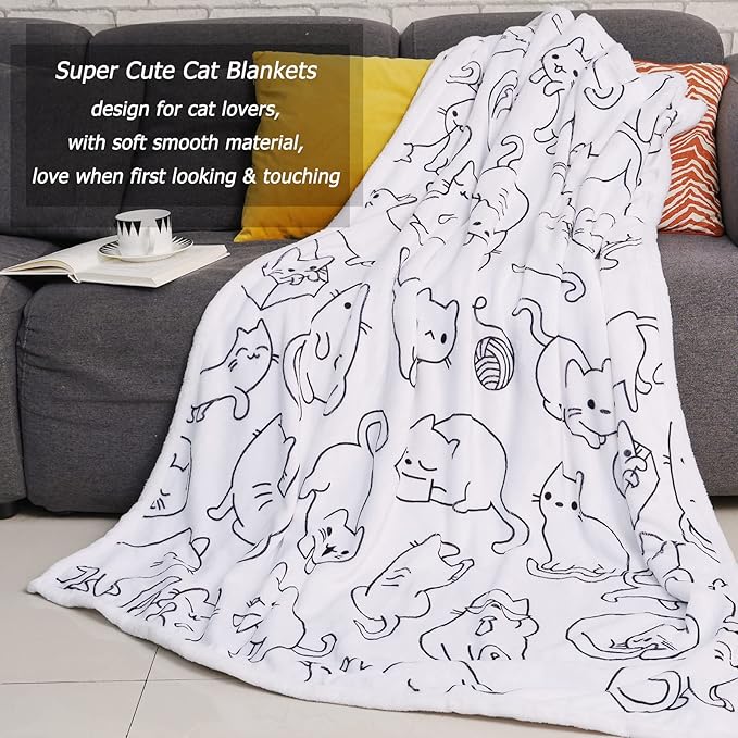 Cute Cat Blanket, Soft Kids Throw Blanket Cat Lovers Gift, Flannel Fleece Blanket for Couch, Bed, Sofa (48" X 60")