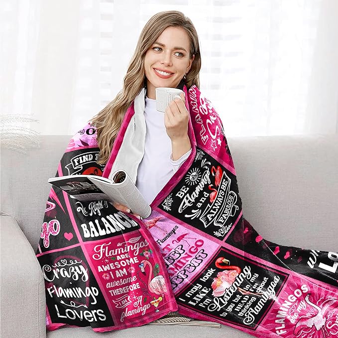 Flamingo Blanket for Women Girls - Pink Throw Blanket and Gifts for Flamingo Lovers - Birthday Decor 60" x 50"